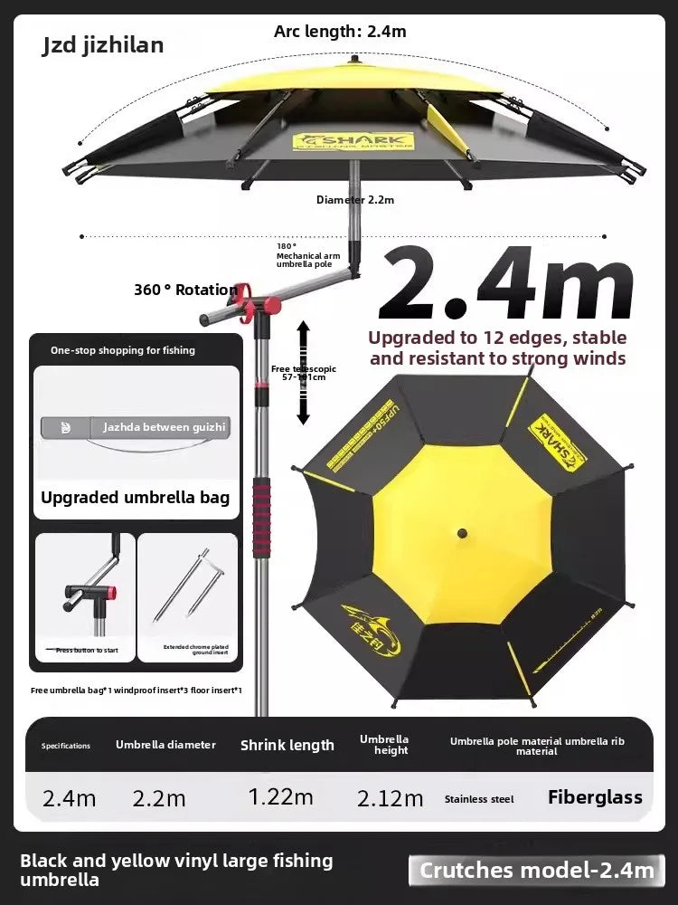 Parasol Fishing Umbrella Double-Layer Fold Outdoor Camping Beach Garden Windproof Sunscreen Fish Adjustable Pole Portable Rack