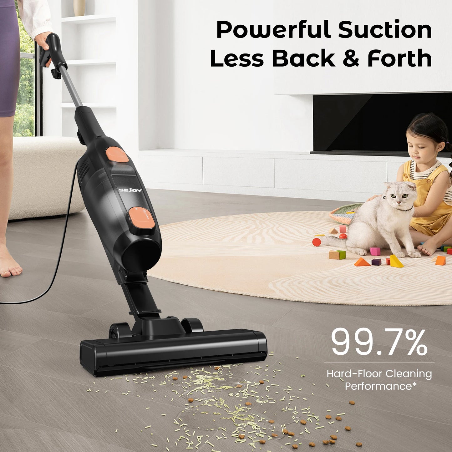 Sejoy Corded Vacuum Cleaners 15Kpa Powerful Suction 600W Motor 2 in 1 Stick Handheld