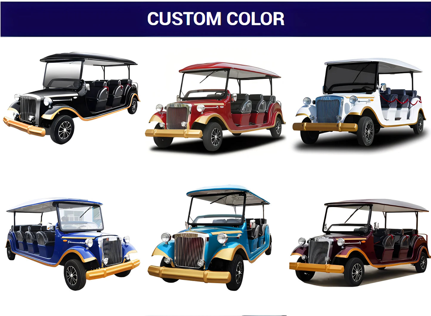 Luxury classic electric vintage car sightseeing shuttle bus, retro vintage car park, amusement park and scenic area shuttle bus