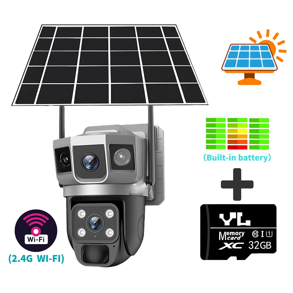 Camera WIFI CCTV 12MP Dual Lens Triple Screen PTZ Auto Tracking 6K Curious Security