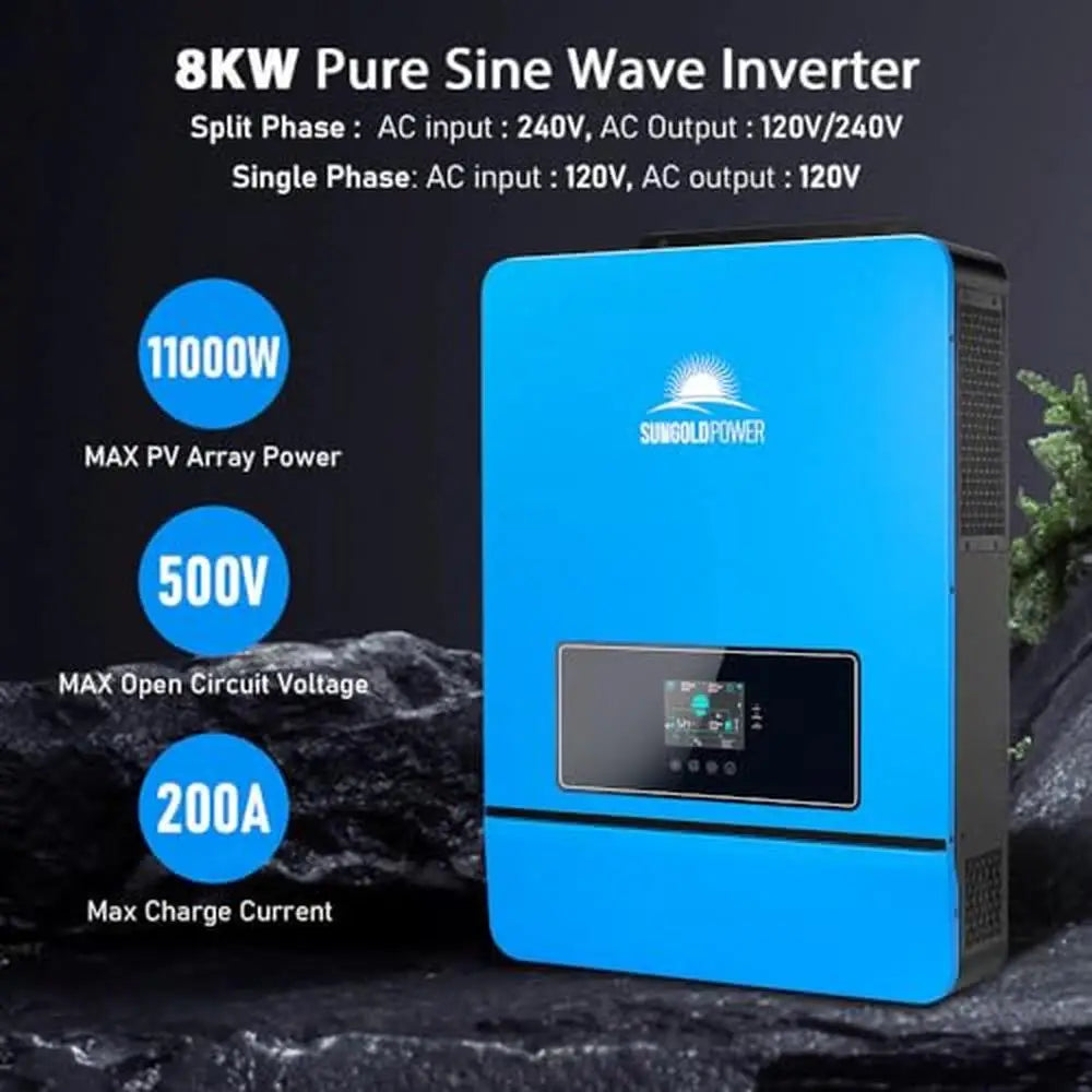 SUNGOLDPOWER Hybrid Solar Inverter with 2 MPPT Controllers 120V/240V Output WiFi Module Parallel Capability 500VDC Open