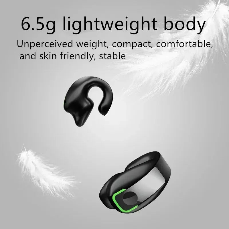 Headphones Bluetooth V5.3 Ear Clip Lightweight Business Sports Game Headset with Mic Noise Reduction