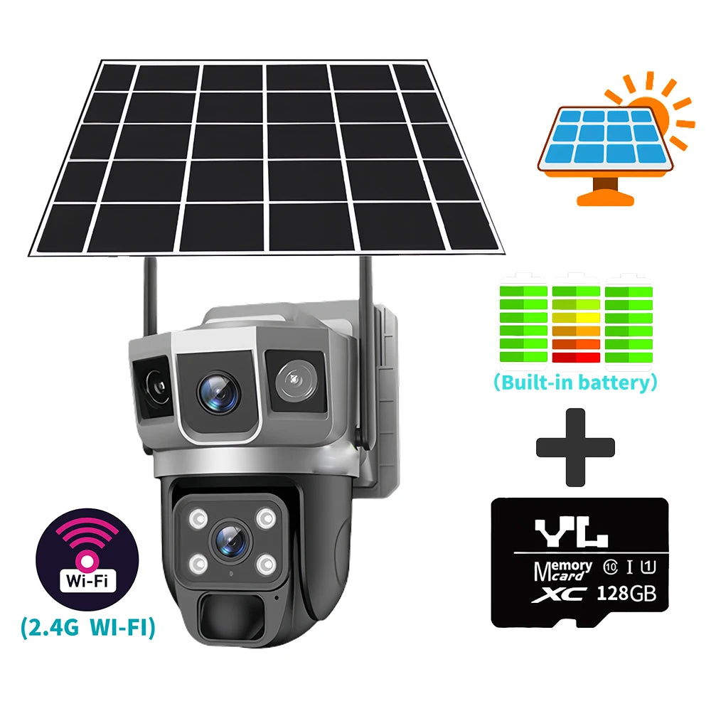 Camera WIFI CCTV 12MP Dual Lens Triple Screen PTZ Auto Tracking 6K Curious Security