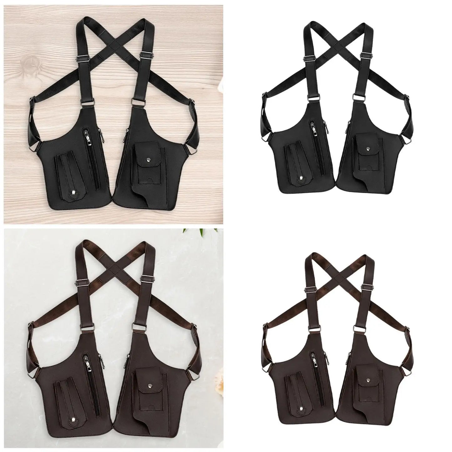 Hide Underarm Shoulder Bag Underarm Strap Wallet Outdoor Phone Bag Double Shoulder Pouch PU Leather for Fishing Men and Women