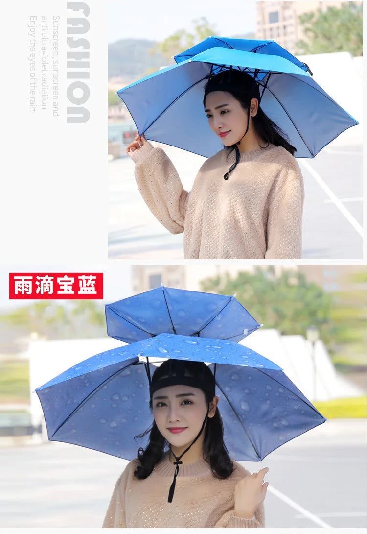Portable Rain Umbrella Uv Protection Head Umbrella Hat Foldable Outdoor Travel Fishing Sunshade Waterproof Camping Cap Headwear