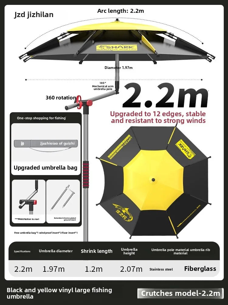 Parasol Fishing Umbrella Double-Layer Fold Outdoor Camping Beach Garden Windproof Sunscreen Fish Adjustable Pole Portable Rack