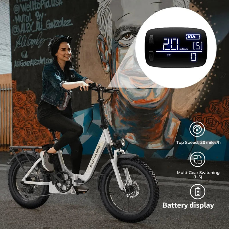 SOHAMO Men Women Road Mountain Folding Electric Bike 48V 20AH 1100W Ebike 60 Miles