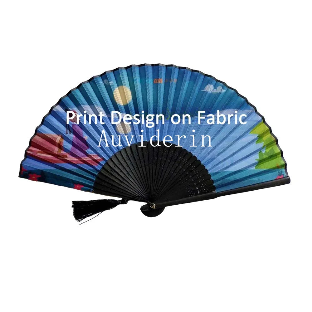 100Pcs Personalized Bamboo Folding Fans Print on Fabric for Promotion Art Activity Custom Fan for Wedding Anniverisity Party