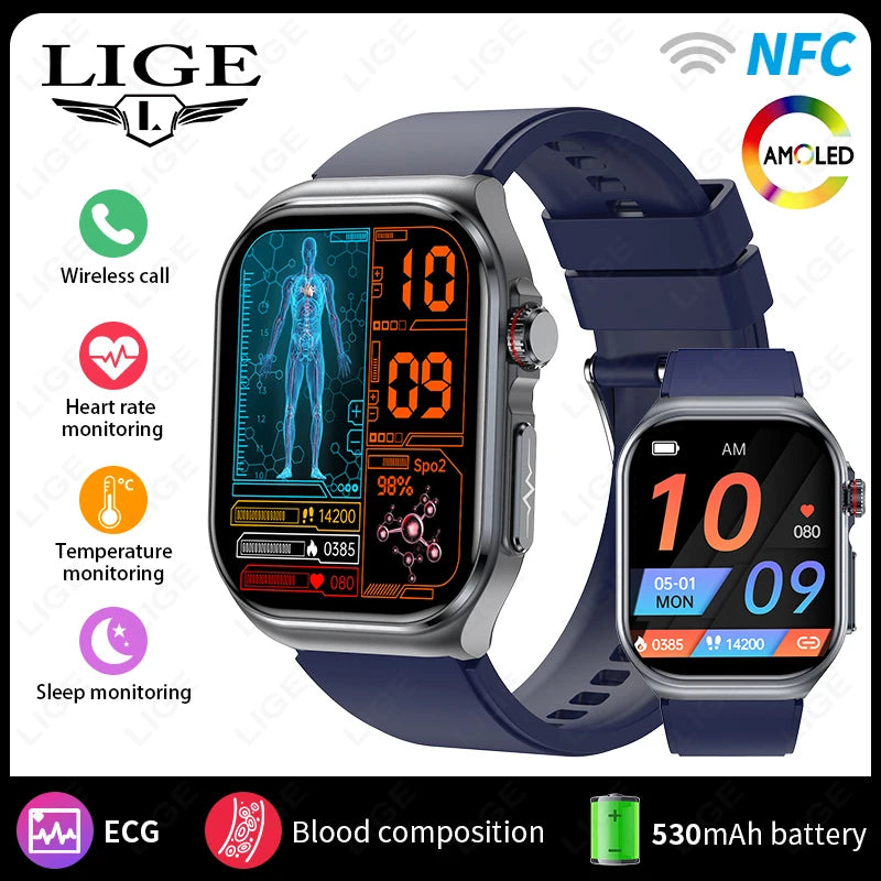 AI Medical Diagnosis Blood Lipids Uric Acid Waterproof Watch Bluetooth Call Health
