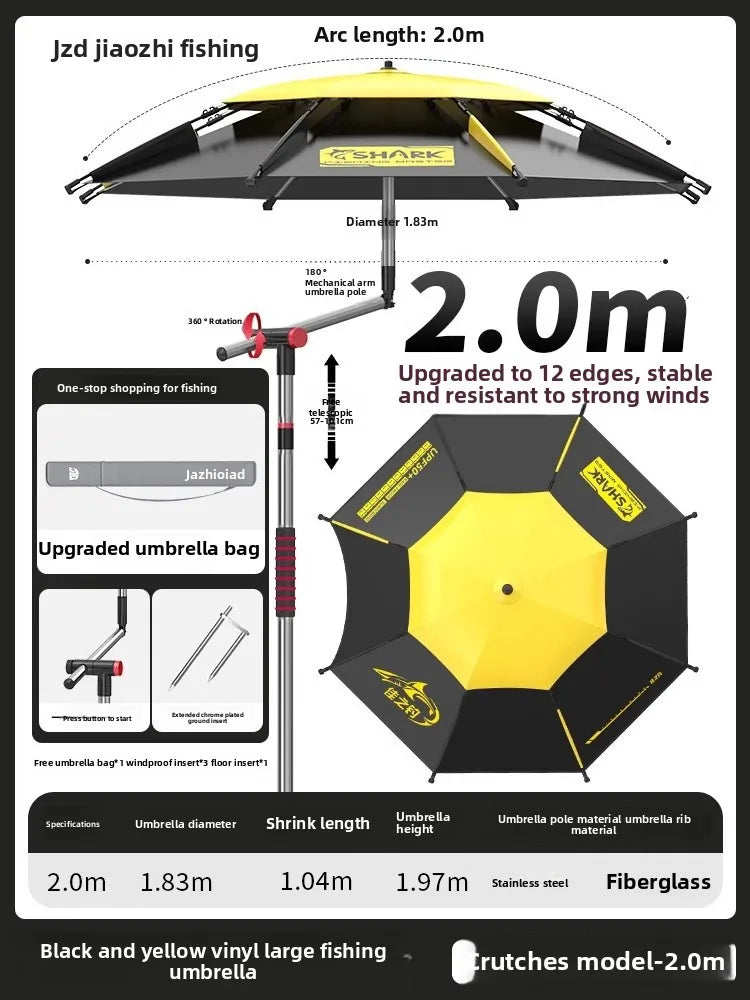 Parasol Fishing Umbrella Double-Layer Fold Outdoor Camping Beach Garden Windproof Sunscreen Fish Adjustable Pole Portable Rack