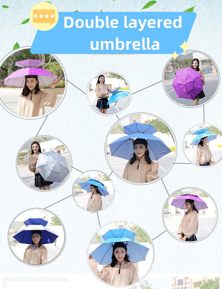 Portable Rain Umbrella Uv Protection Head Umbrella Hat Foldable Outdoor Travel Fishing Sunshade Waterproof Camping Cap Headwear