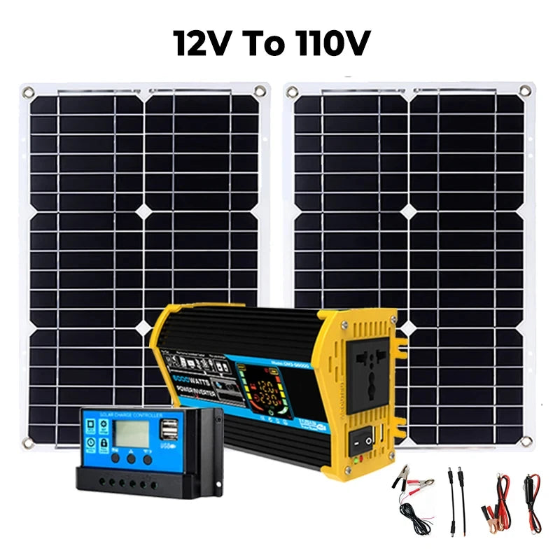Inverter 6000W Solar Panel 2*300W 12V Portable Solar Generator Power Bank