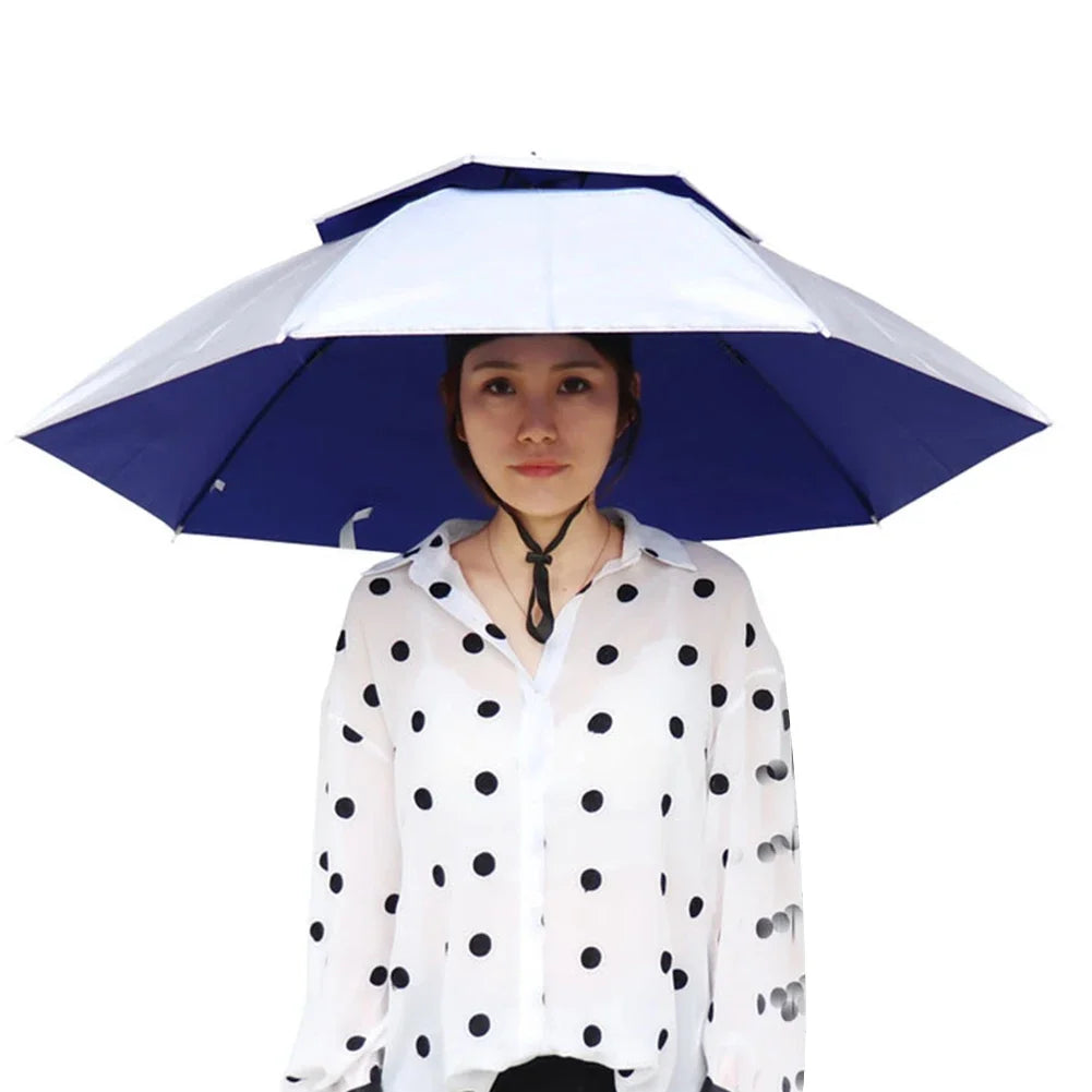 Portable Rain Umbrella Hat Foldable Outdoor Sun Shade Caps Waterproof Camping Fishing Headwear Cap Head-Mounted Beach Head Hats