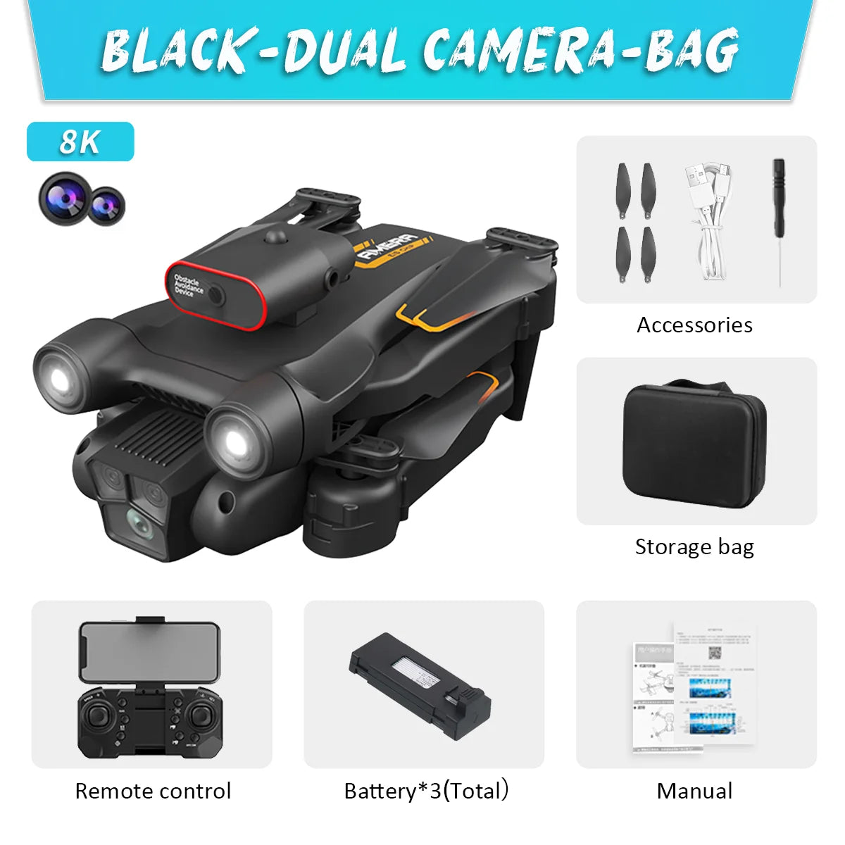 Max Drone 8K Professional Optical Flow Triple HD Camera Foldable RC Helicopter WIFI FPV
