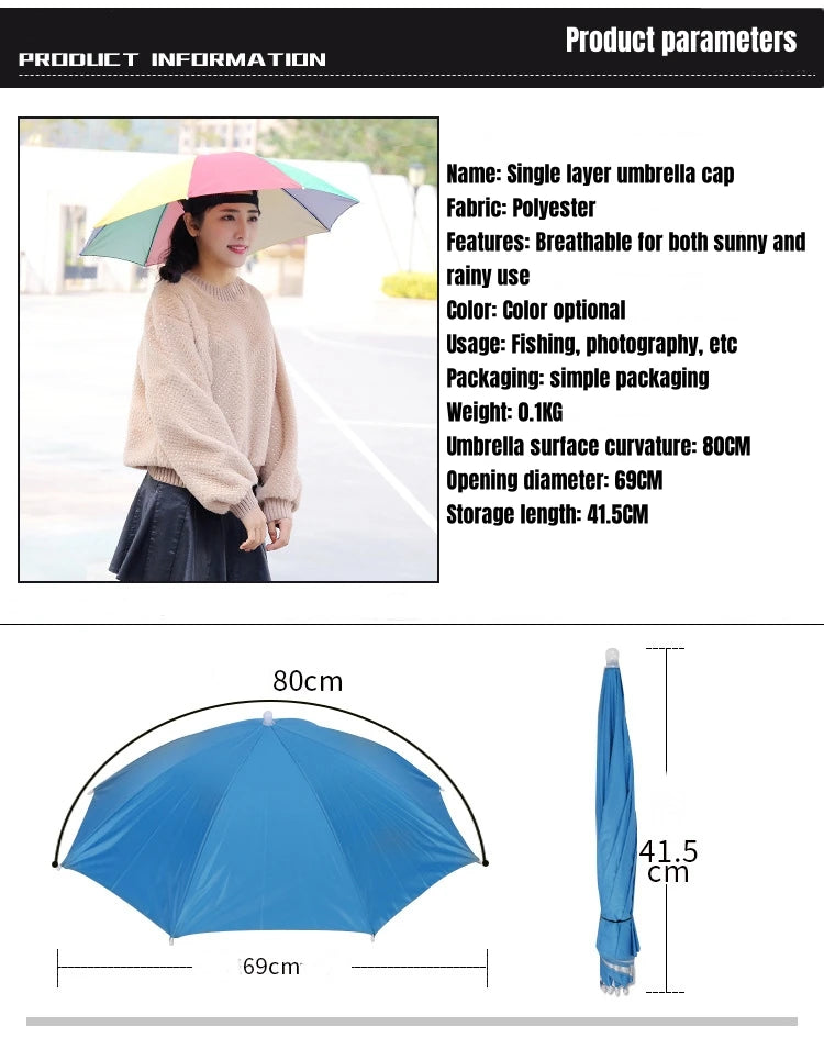Portable Rain Umbrella Uv Protection Head Umbrella Hat Foldable Outdoor Travel Fishing Sunshade Waterproof Camping Cap Headwear