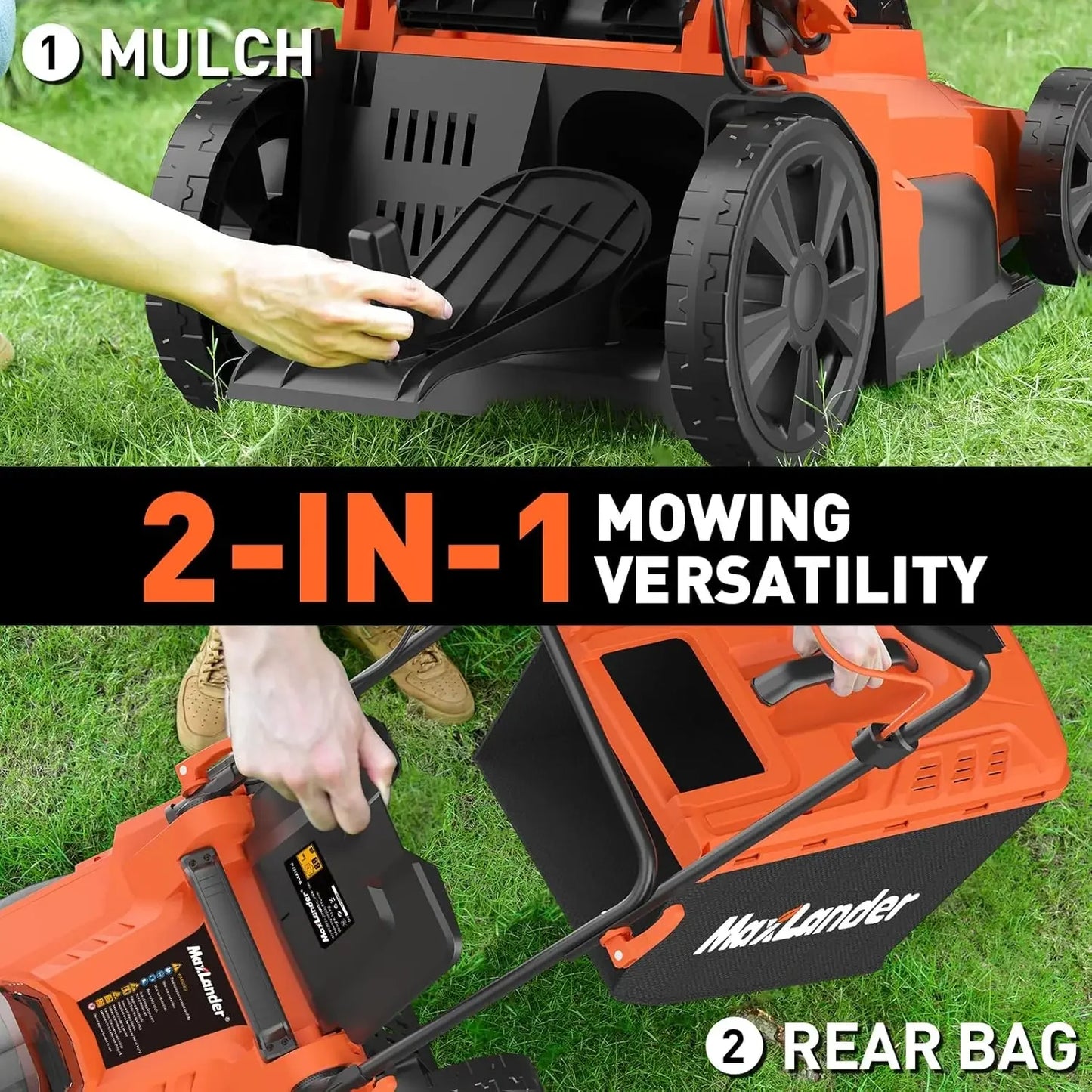 Lawn Mower, 17Inch Electric Lawn Mower Cordless, 40V 2-in-1 Battery Powered Lawn Mower with Brushless Motor, 6-Positio