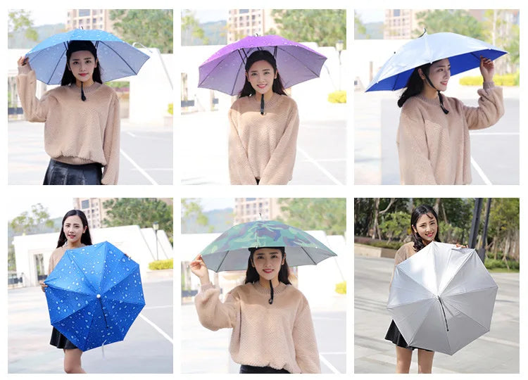 Portable Rain Umbrella Uv Protection Head Umbrella Hat Foldable Outdoor Travel Fishing Sunshade Waterproof Camping Cap Headwear