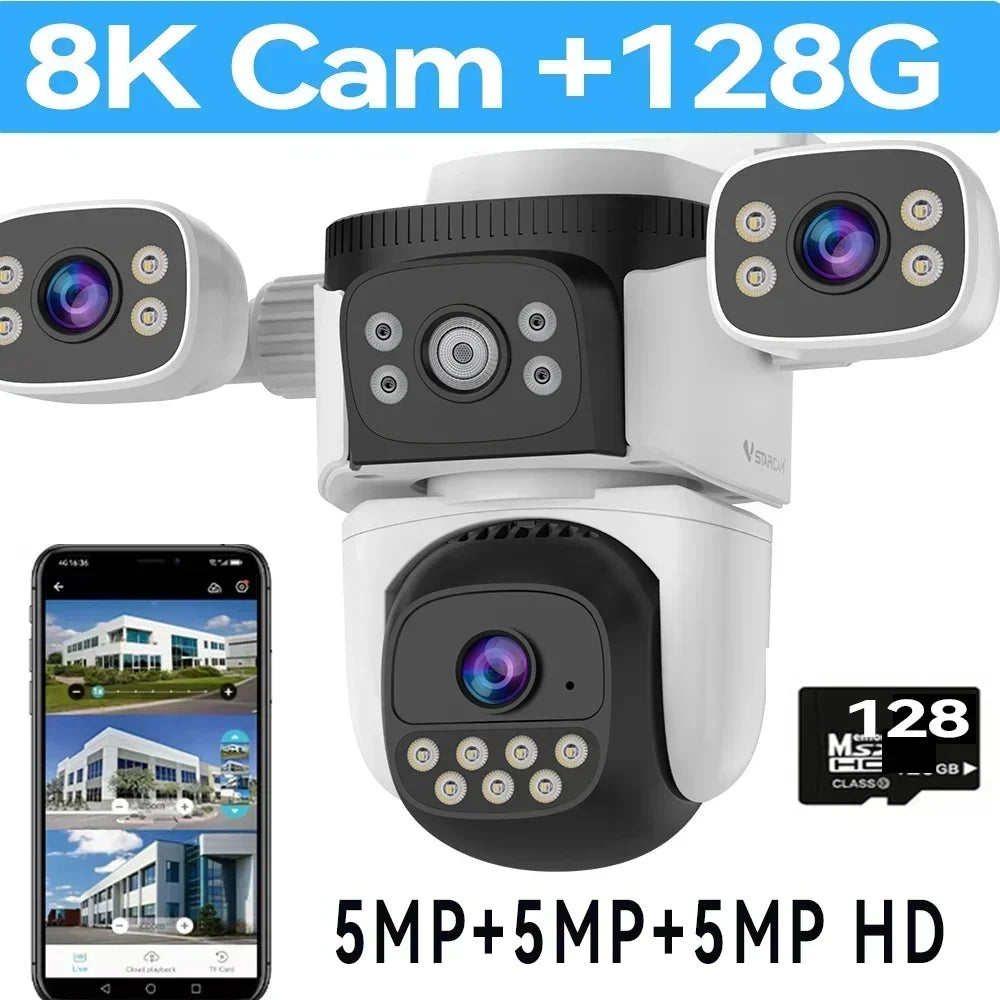 10K Home Security WiFi Camera Four Lens Four Screen 360° 10X Optical Zoom Wireless Surveillance IP Cam