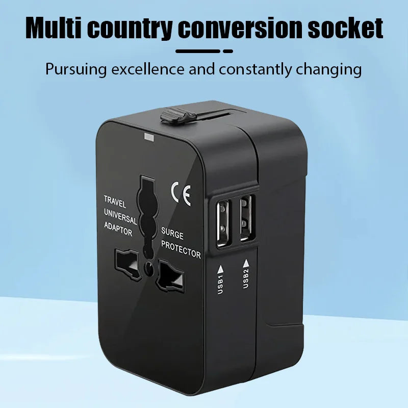 Portable Universal Travel Adapter with 2 USB Ports 2.1A Fast Charger EU/UK/USA/AUS Plug for Travel