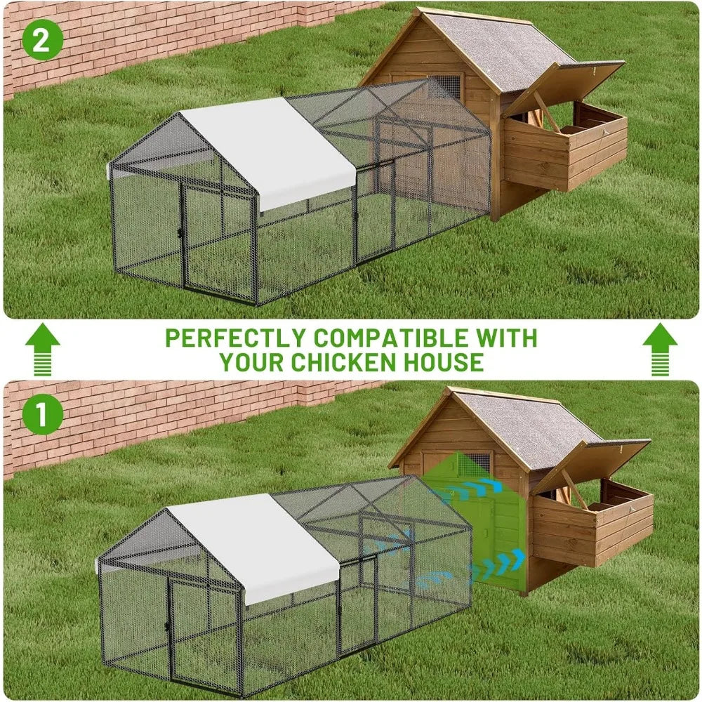 Metal Chicken Coop with Waterproof Cover, 118"x40"x40" Portable Poultry Cage, Outdoor Backyard Farm Walk-in Hen House for Chicke