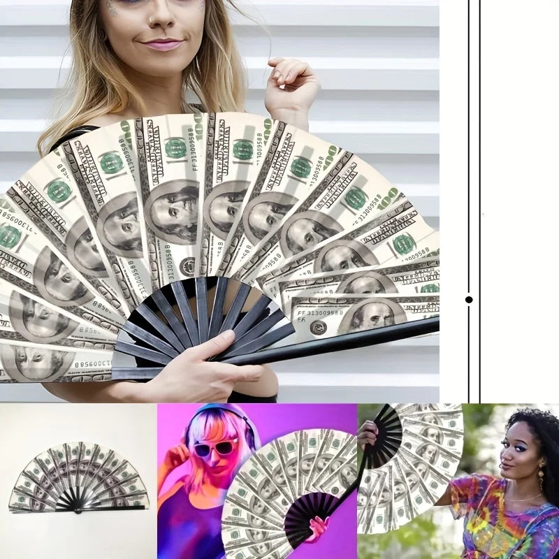 Unique Folding Fan with Dollar Print, Highly Personalised Handheld Fan. Suitable for Parties, Weddings, Club Events