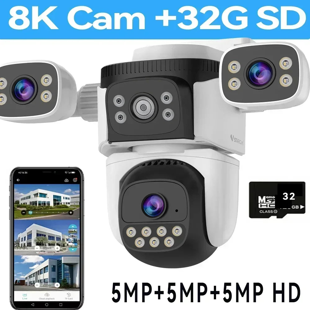 10K Home Security WiFi Camera Four Lens Four Screen 360° 10X Optical Zoom Wireless Surveillance IP Cam