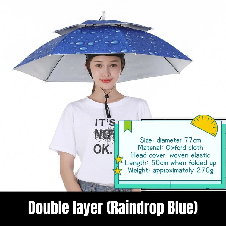 Portable Rain Umbrella Uv Protection Head Umbrella Hat Foldable Outdoor Travel Fishing Sunshade Waterproof Camping Cap Headwear