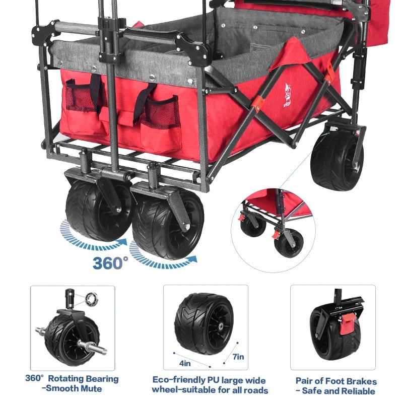 Collapsible Wagon Heavy Duty Folding Wagon Cart with Removable