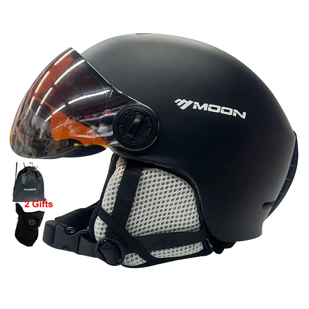 MOON Skiing Helmet Integrally-Molded PC+EPS High-Quality Ski Helmet Goggles Outdoor Sports Ski Snowboard Skateboard Helmets Mens