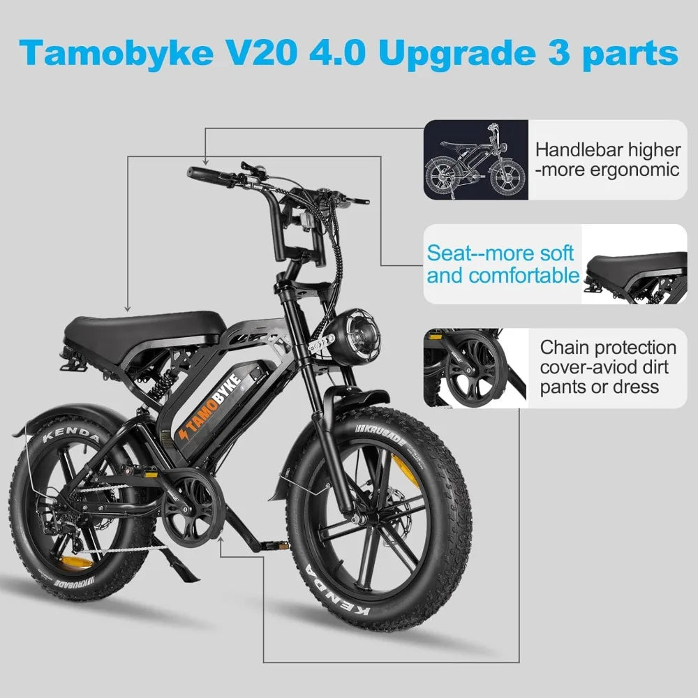 Electric Bike,48V15.6ah/18.2ah/ (874Wh) Larger Battery, 20'' Fat Tire Electric Bike for Adults