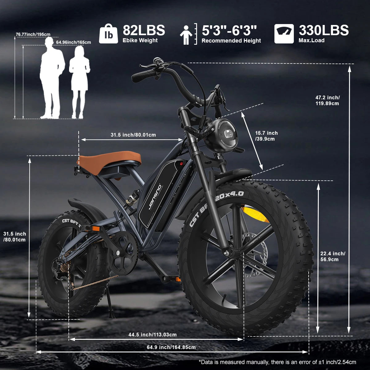 Adults Electric Bike JANSNO X50 750W 48V14AH Removable battery Accessori Fat Tire 20" Off Road Mountain Ebike Moped Style Ebike