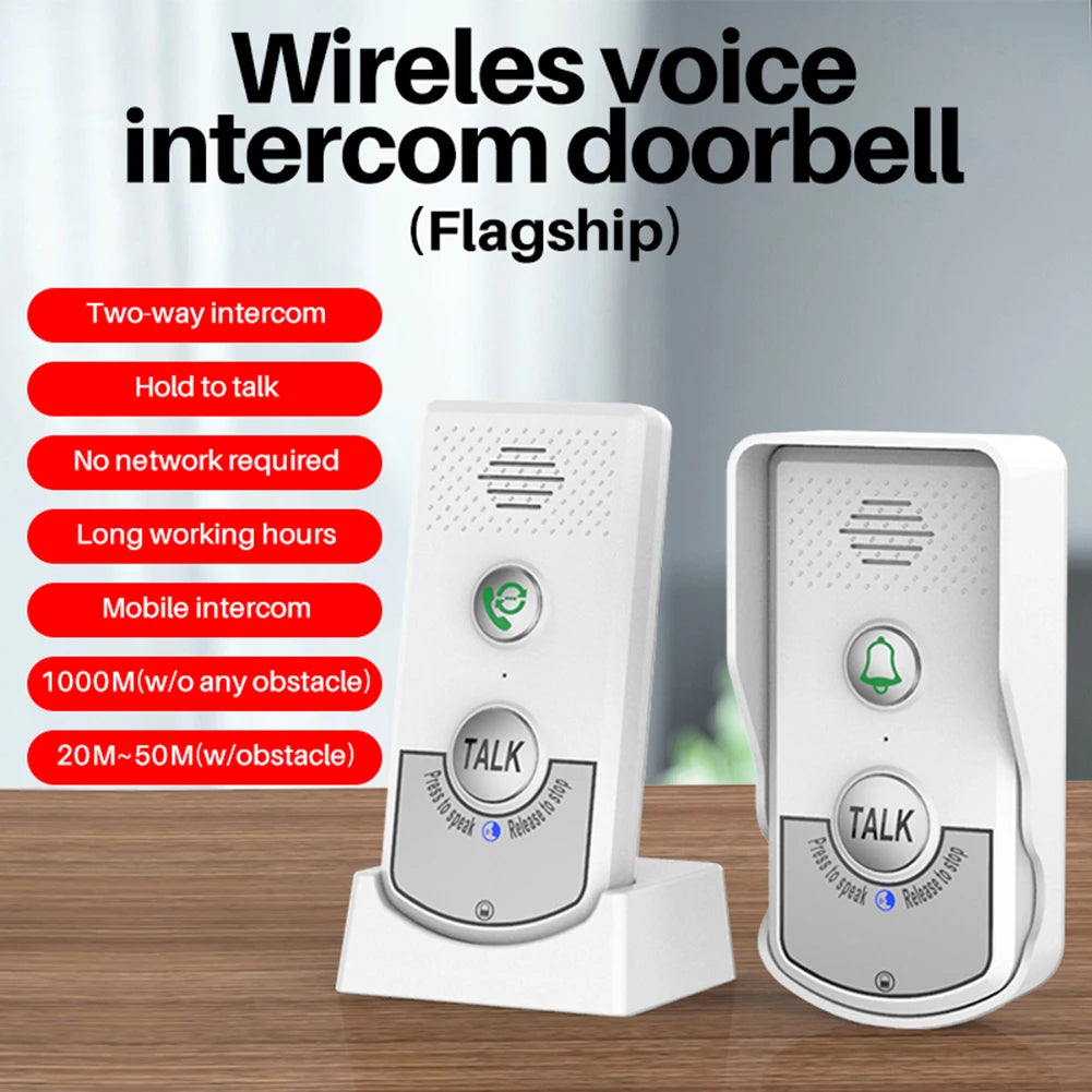 2 Way Voice Intercom ABS Wireless Intercomunicador Doorbell System Unit Two Way Audio Voice Sender Reciever for Home Hospital