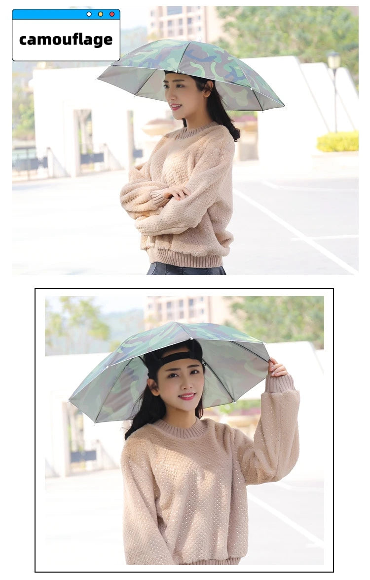 Portable Rain Umbrella Uv Protection Head Umbrella Hat Foldable Outdoor Travel Fishing Sunshade Waterproof Camping Cap Headwear