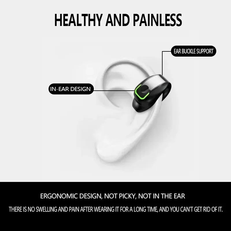 Headphones Bluetooth V5.3 Ear Clip Lightweight Business Sports Game Headset with Mic Noise Reduction