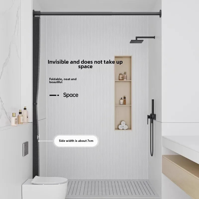 High-end bathroom folding shower curtain without punching invisible tarp toilet partition bath shower dry and wet separation