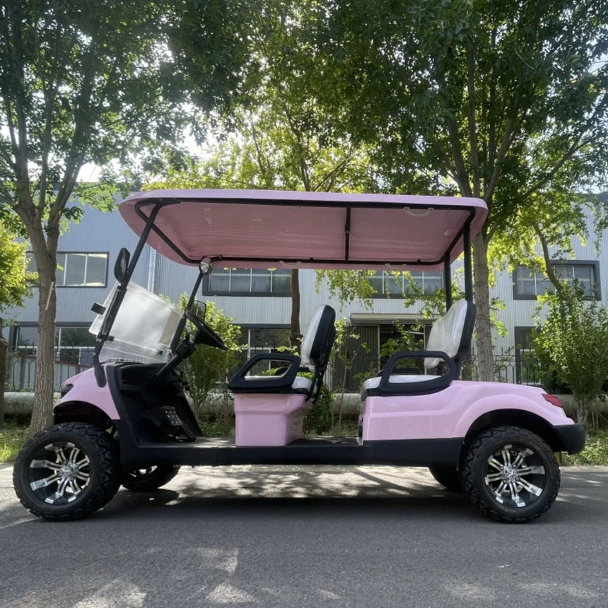 Factory Supply 4 Wheel Beautiful Pink Color Electric Golf Cart 30% Max Driving Slope Electric Car 4 Passenger Street Legal