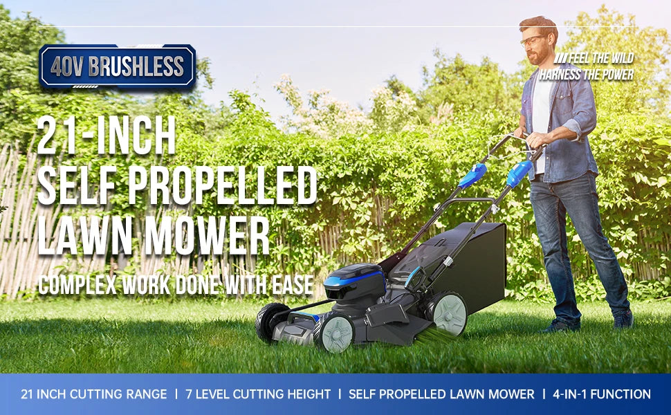 40V Brushless 21 Inch Cordless Self-propelled Lawn Mower, Height Adjustable Electric Lawn Mower, Comes with Battery and Charger