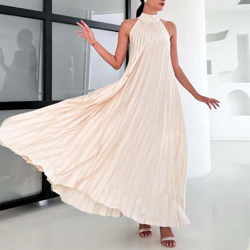 Spring Female Halter Slim Banquet Long Dress Women Sexy Off Shoulder Gala Dress New 2025 Elegant Solid Swing Loose Party Dress