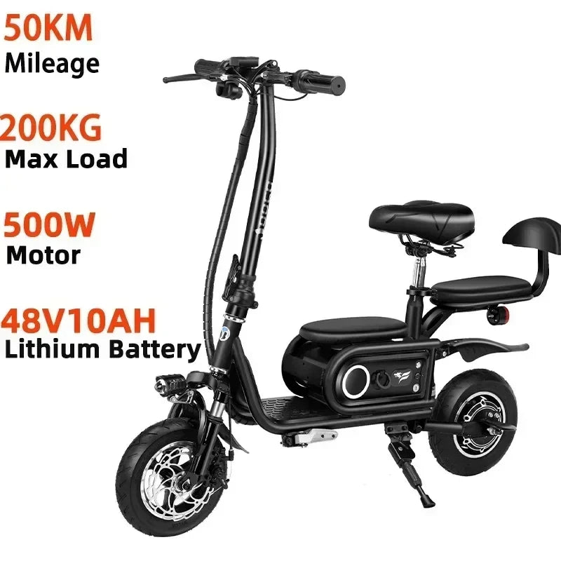 Electric Tricycle 500W 48V 10AH Double Three-person Folding Electric Scooter Adult Portable Mini Small City Mobility E-Scooter