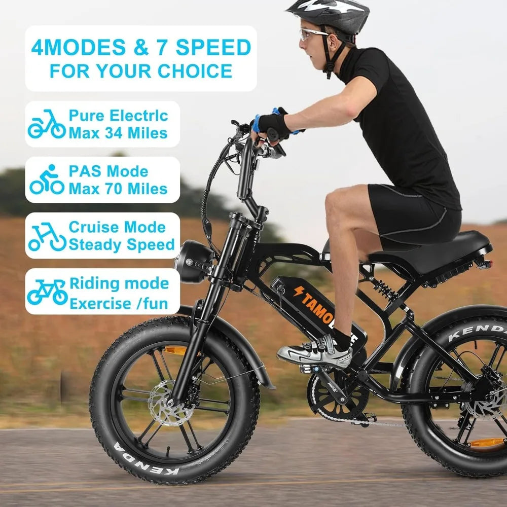 Electric Bike,48V15.6ah/18.2ah/ (874Wh) Larger Battery, 20'' Fat Tire Electric Bike for Adults