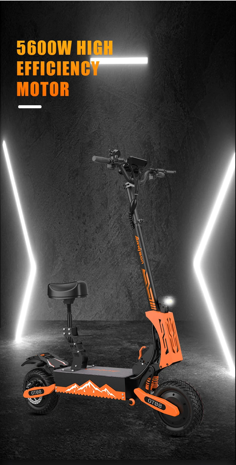 Arwibon 5600W Adult Electric Scooter Dual Motor Top Speed 50MPH,60V27AH, 11-inch Off-Road Tires Sport Folding eScooter with Seat