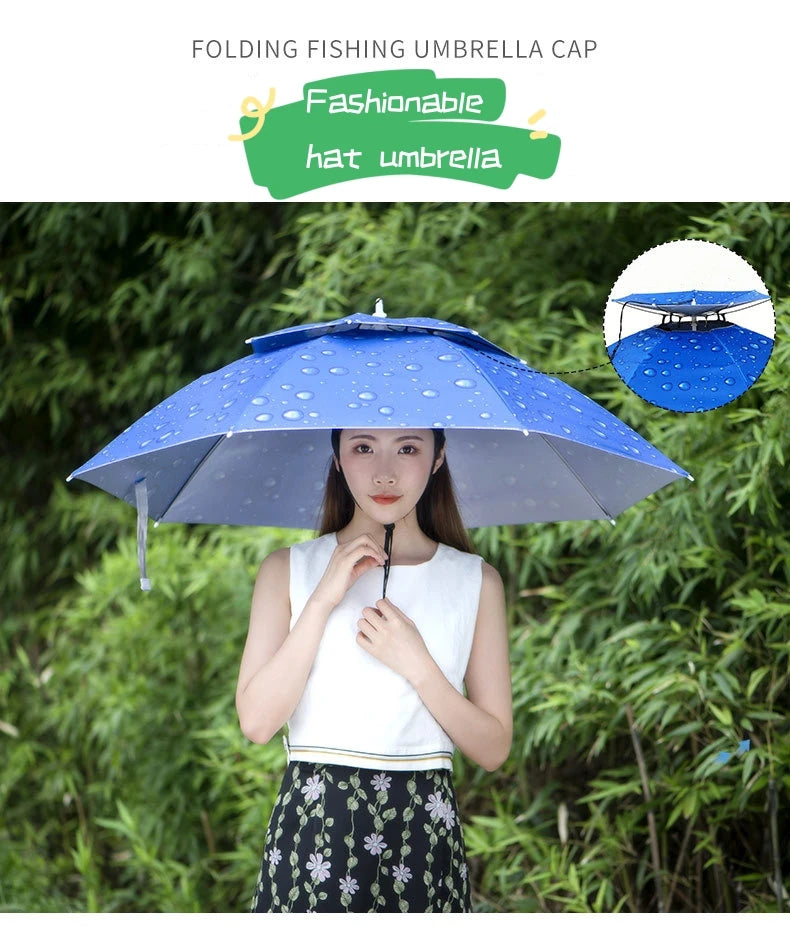 Portable Rain Umbrella Uv Protection Head Umbrella Hat Foldable Outdoor Travel Fishing Sunshade Waterproof Camping Cap Headwear
