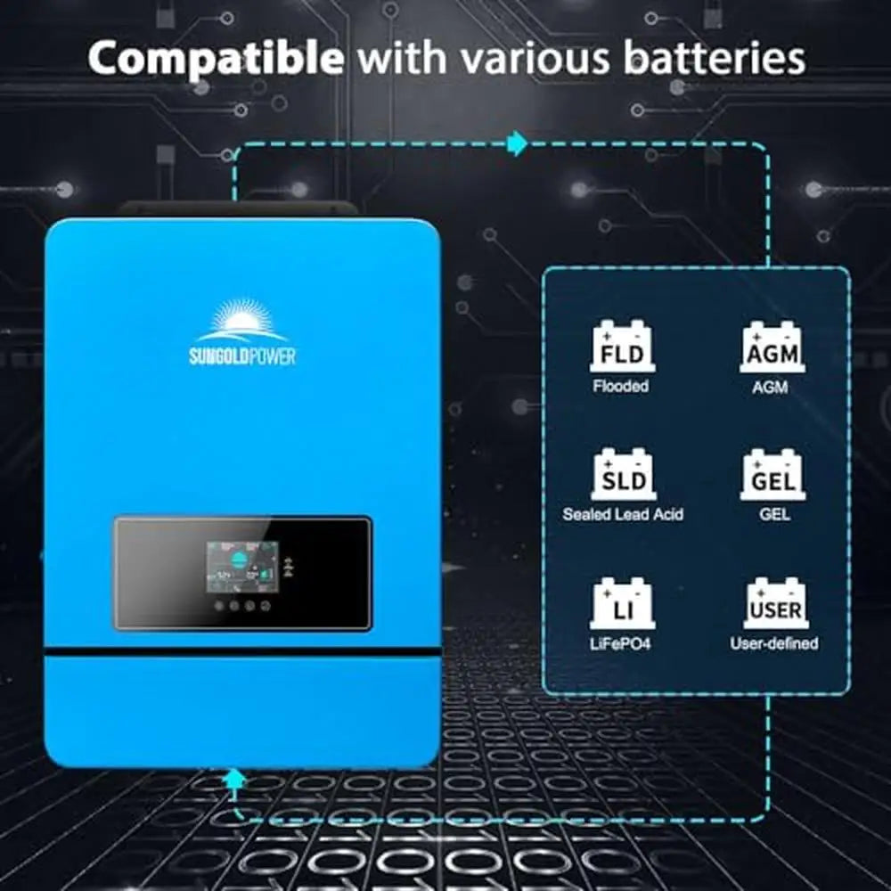 SUNGOLDPOWER Hybrid Solar Inverter with 2 MPPT Controllers 120V/240V Output WiFi Module Parallel Capability 500VDC Open