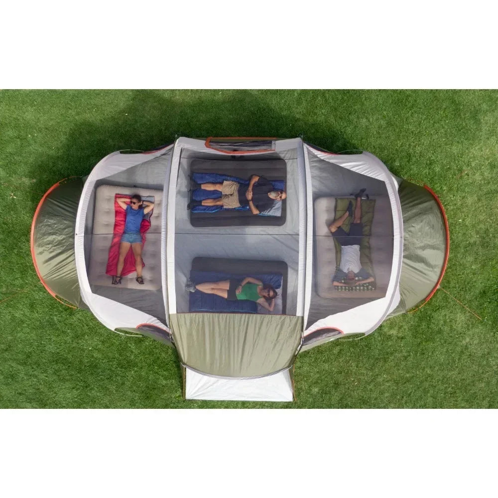 Camping Tent Travel 18-Person Cabin Tent, Poly Taffeta with 3 Covered Entrances Gazebos