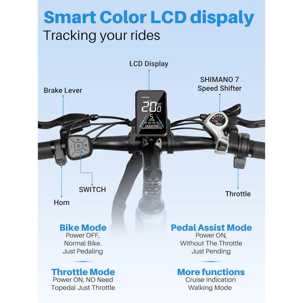 Adult Electric Bike with Peak 500W Brushless Motor, 35 Mile 324 Removable Battery