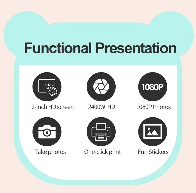 Digital Camera Instant Print for Kids Thermal Print Camera Instant Photo Printing Memory Card