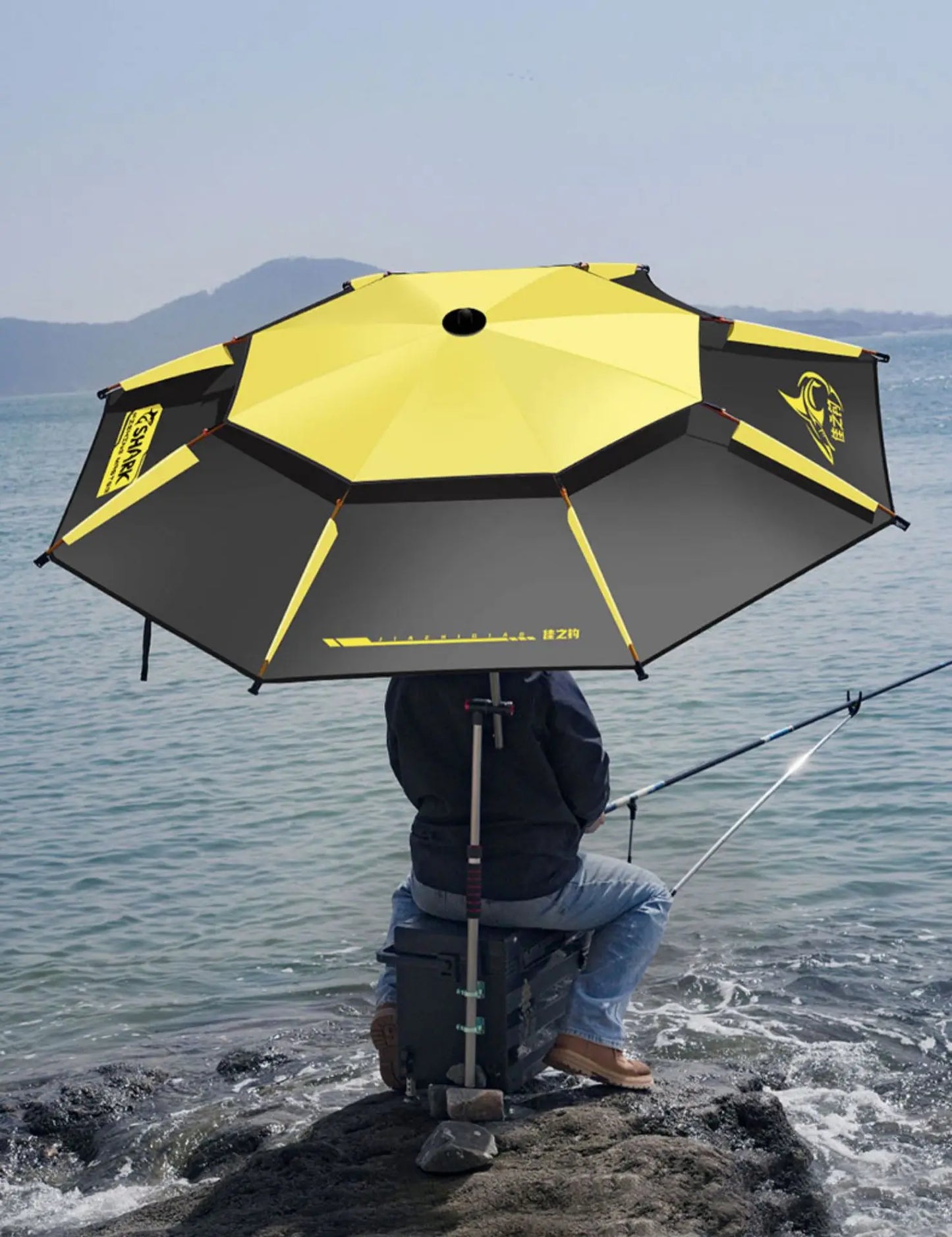 Parasol Fishing Umbrella Double-Layer Fold Outdoor Camping Beach Garden Windproof Sunscreen Fish Adjustable Pole Portable Rack