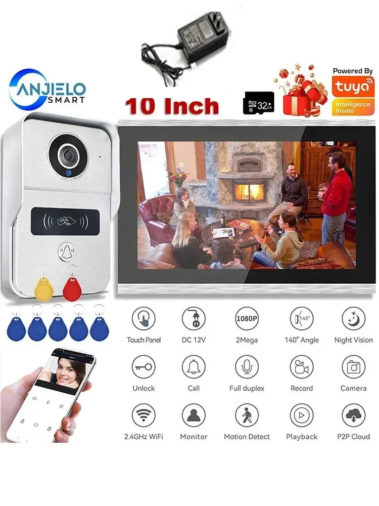 10 Inch 7 Color Touch Screen Wireless Wifi Video Doorbell Smart Home Intercom Kit for