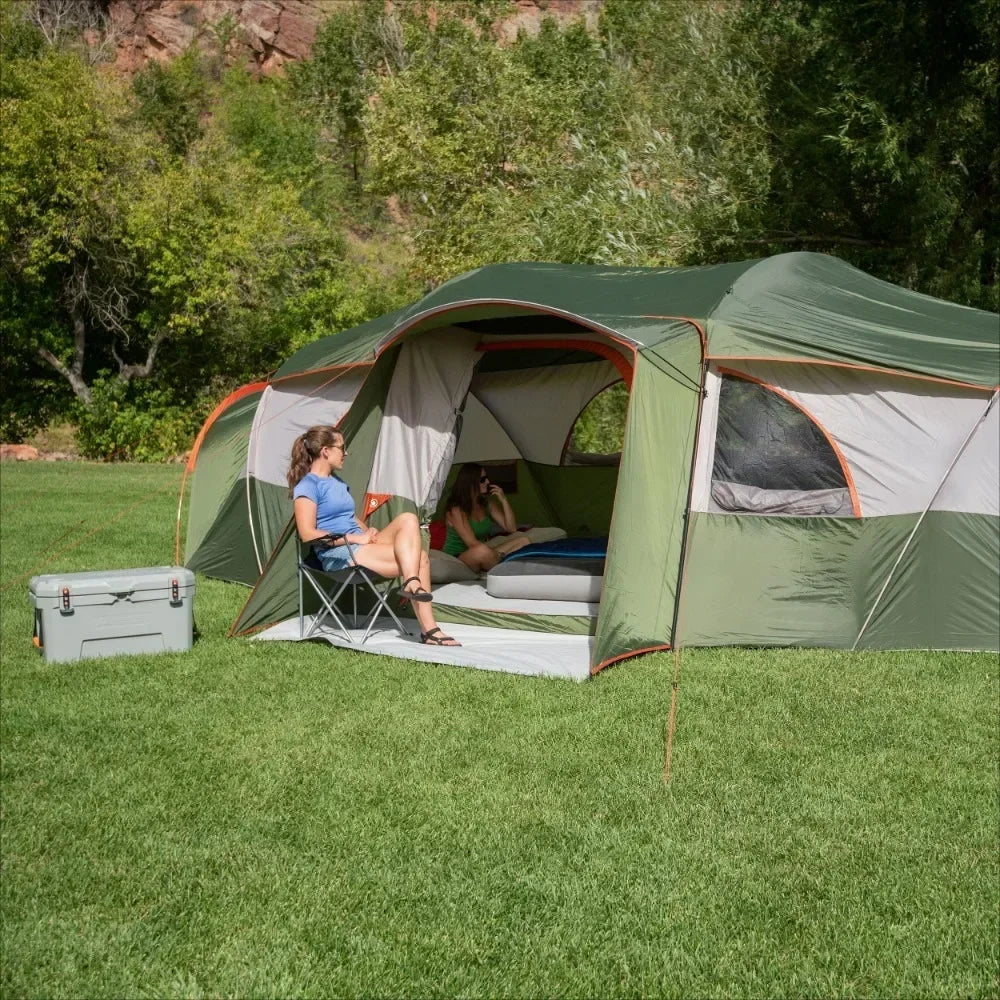 Camping Tent Travel 18-Person Cabin Tent, Poly Taffeta with 3 Covered Entrances Gazebos
