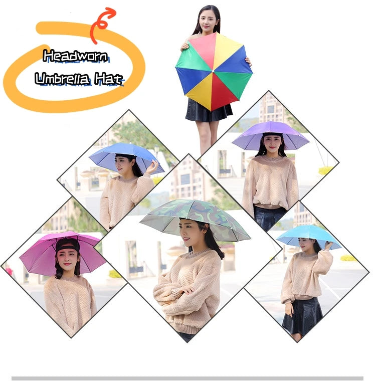 Portable Rain Umbrella Uv Protection Head Umbrella Hat Foldable Outdoor Travel Fishing Sunshade Waterproof Camping Cap Headwear